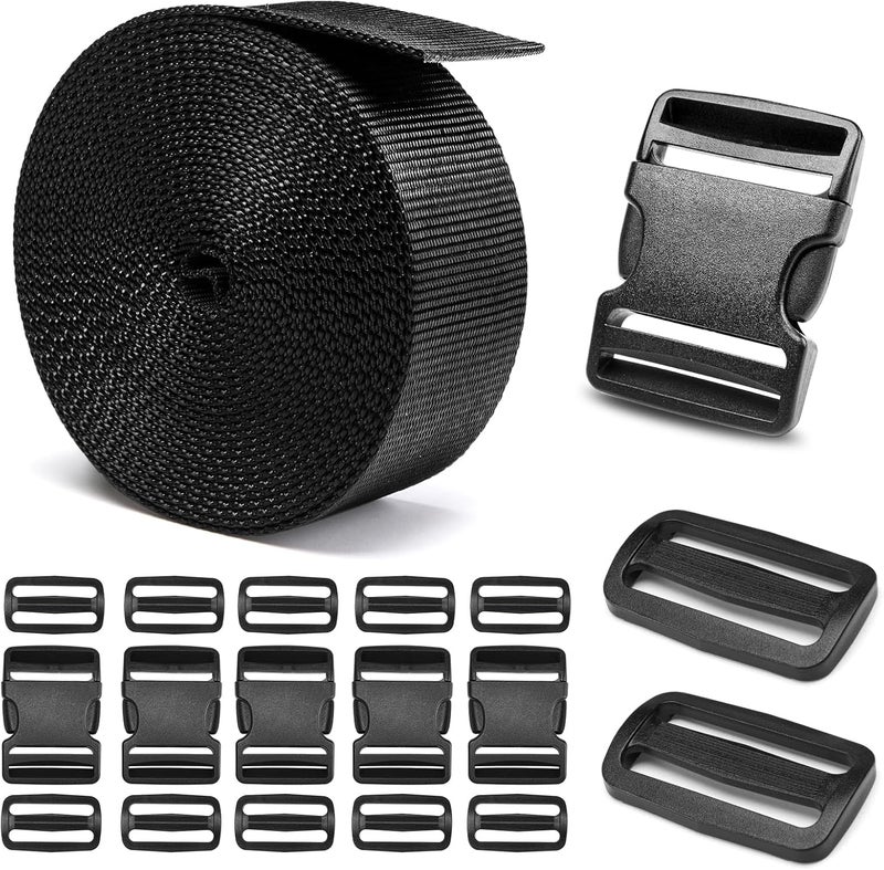 BEYOURD 2" Heavy-Duty Buckle & Straps Set: 6-Pack Side Release Plastic Buckles, 6 Yards of Thick Nylon Webbing, 12 Tri-Glide Slide Clips, No Sewing Required (2 Inch Combo Set) - Image 1